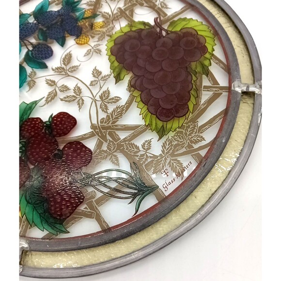 Rare Vintage Glassmasters Stained Glass Suncatcher 10” Grapes & Berries - Picture 5 of 6